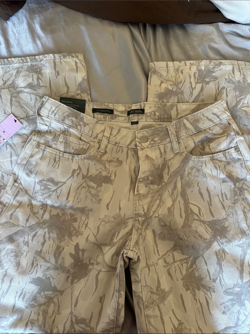 Neutral Camo Leaf Baggy Jeans